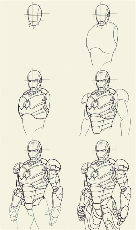 How To Draw Iron Man 10 Step By Step Examples Bored Art Iron Man