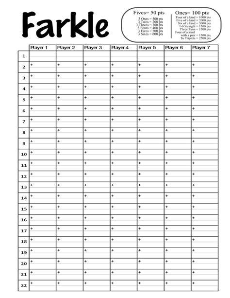 Printable Farkle Score Card Printable Word Searches