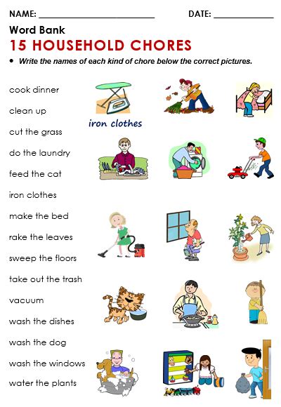 House Chores Vocabulary Exercises