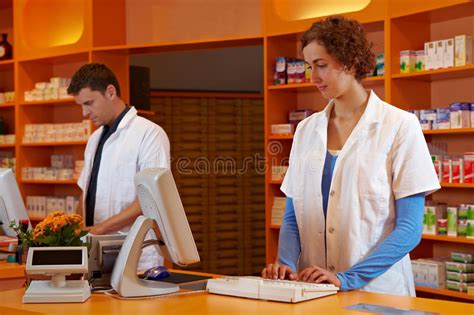 Pharmacist And Pta In Pharmacy Stock Image Image Of Counter