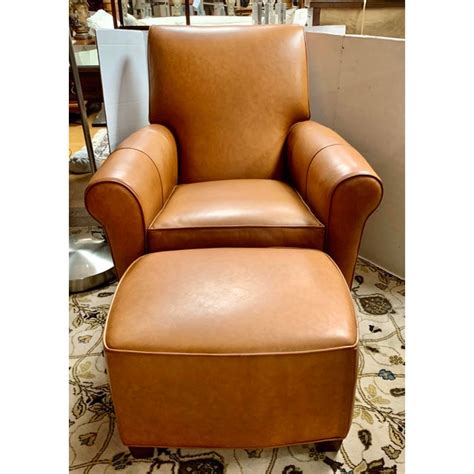 Relax in comfort and style with these key pieces. Ethan Allen Brown Leather Club Chair and Ottoman | Chairish