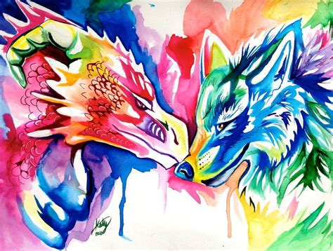 Rainbow Wolf And Dragon By Lucky978 On Deviantart Fantasy Wolf