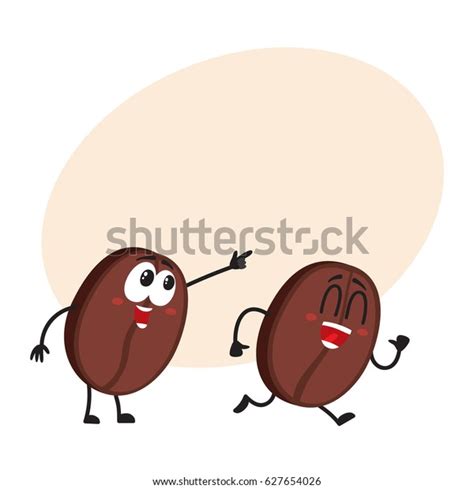 Two Funny Coffee Bean Characters One Stock Vector Royalty Free 627654026