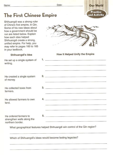 Ancient China Worksheet 6th Grade