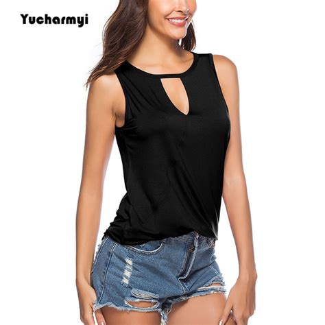 Sexy Keyhole Tank Top Women Sleeveless V Neck Hollow Out Front Backless