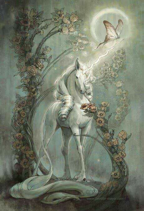 A Painting Of A White Horse Standing In Front Of A Tree With Flowers On It