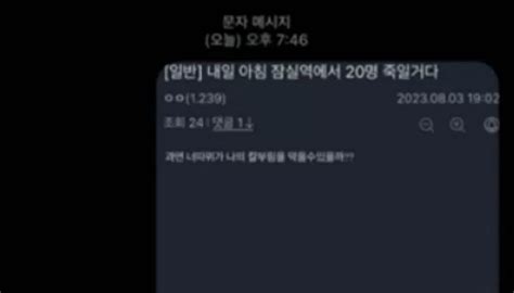 “잠실역서 20명·서현역서 한남 20명 죽이겠다”오늘4일 살인 예고글 또 올라와 인사이트