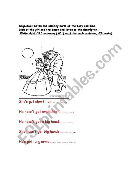 English Worksheets Learn With Beauty And The Beast