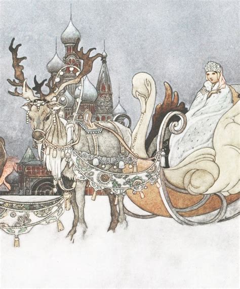 Sleigh Snow Queen Fairytale Illustration Book Cover Art