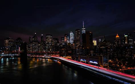 Wallpaper New York Usa Night City Shore Skyscrapers Hd Widescreen