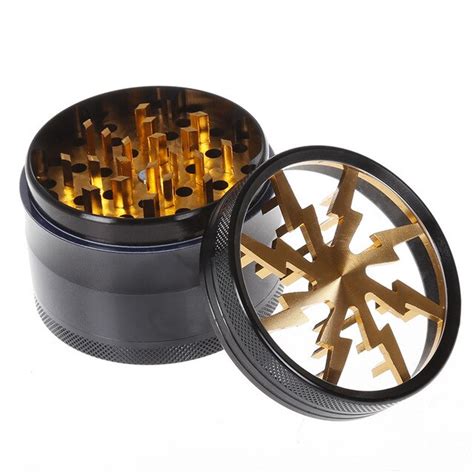 lightning shaped 4 layers smoking herb grinders zinc alloy weed tobacco cigarette quality
