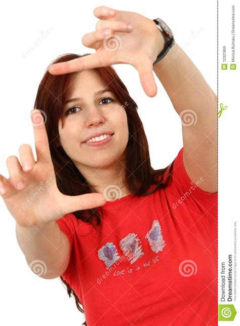 Closeup Portrait Of A Happy Young Lady Gesturing Stock Image Image Of