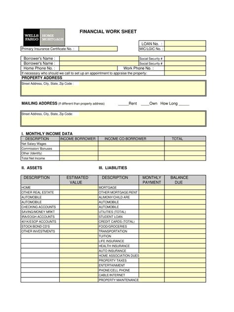How to send or receive a wells fargo money order. Wells Fargo Printable Financial Worksheet - Fill Out and ...