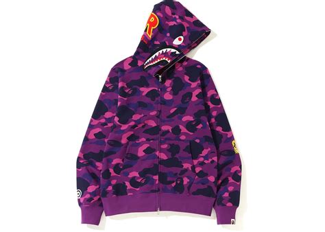 Bape Color Camo 2nd Shark Full Zip Hoodie Purple Ss19