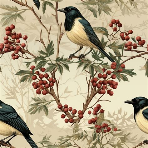 Birds And Holly Seamless Pattern Free Stock Photo - Public Domain Pictures