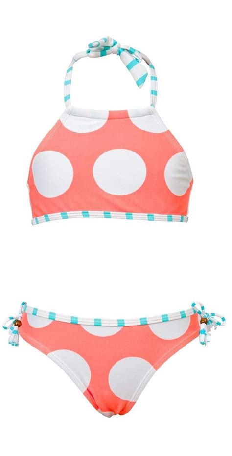 Snapperrock Girl S Neon Coral Spots Halter Bikini Set G15042 In 2021