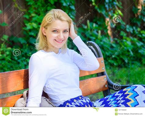 Peace And Tranquility Why You Deserve Break Woman Blonde Take Break Relaxing In Park Stock