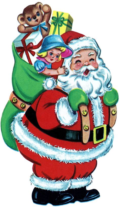 Free Christmas Picture - Retro Santa with Toys - The Graphics Fairy