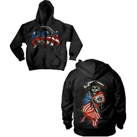 Sons Of Anarchy American Flag Full Zip Hoodie Sweatshirt Motorcycle