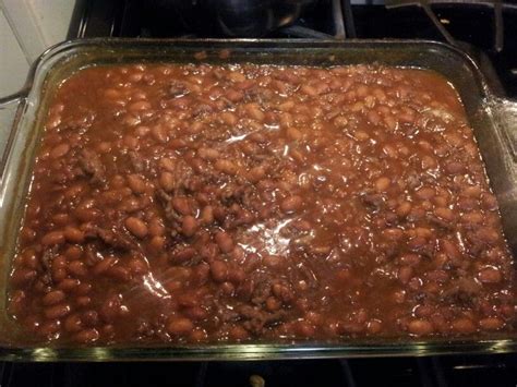 I would use 5 cans of baked beans and 2 lbs of beef. bush's baked beans with ground beef