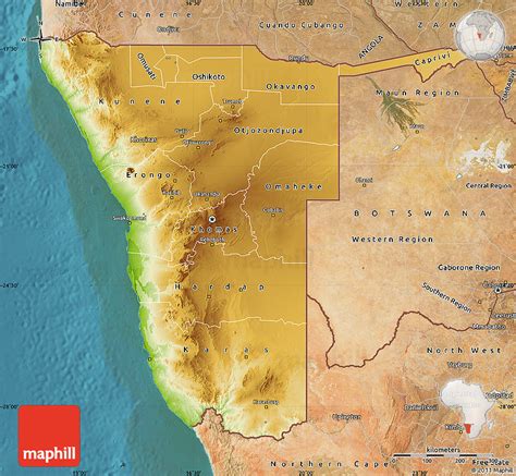 Physical Map Of Namibia Satellite Outside