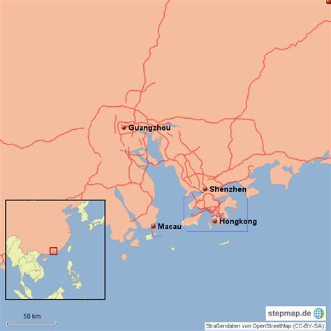 Stepmap China Ausschnitt Hongkong Automobilstandorte Landkarte Für