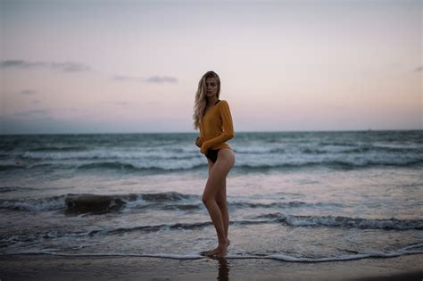 Wallpaper Sunlight Women Model Blonde Sunset Sea Shore Sand