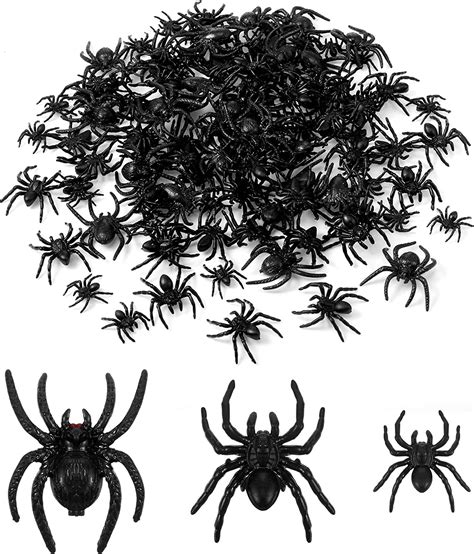 Zomiboo 3 Size Halloween Black Plastic Spiders Realistic Toys Fake