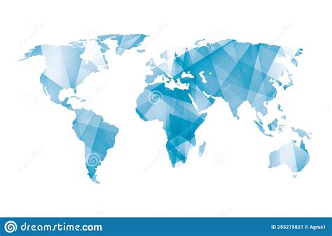 Vector Illustration Of World Map With Blue Colored Geometric Shapes