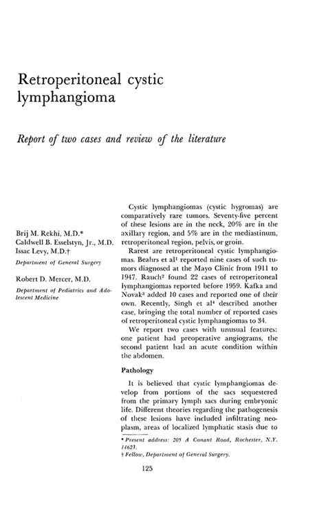 Retroperitoneal Cystic Lymphangioma Cleveland Clinic Journal Of Medicine