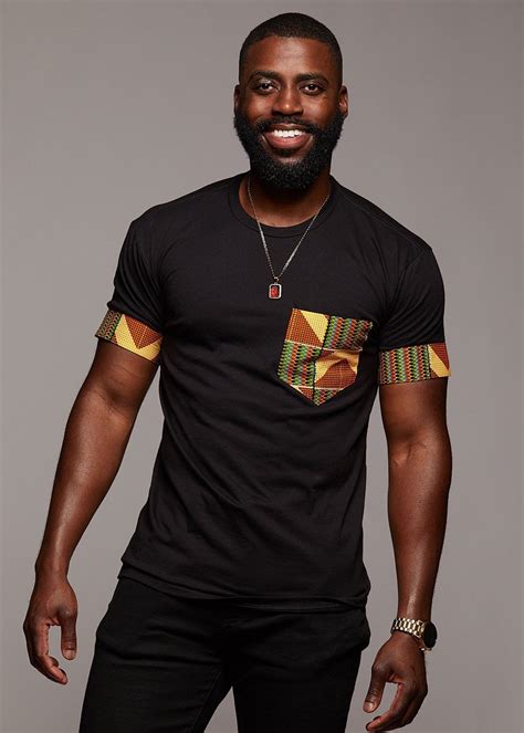 Seun Mens African Print T Shirt With Pocket Yellowgreen Copper