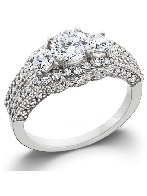 Pompeii3 1 58ct Vintage Three Stone Halo Diamond Engagement Ring 14k