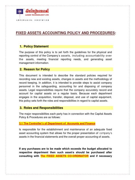 Fixed Asset Policy Pdf Goodwill Accounting Expense