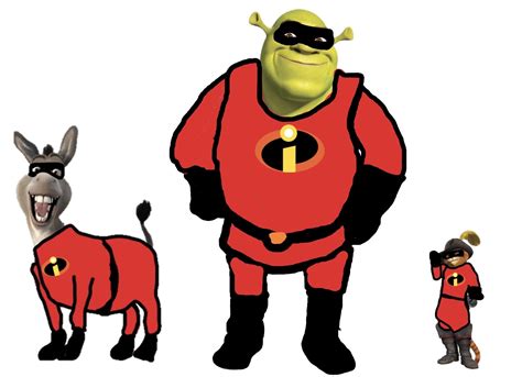 Shrek Donkey And Puss In Boots In Super Suits By Darkmoonanimation On