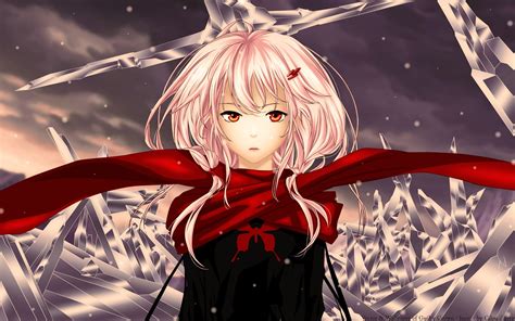 Pink Haired Girl Anime Character Wearing Red Scarf Near Icicles Hd