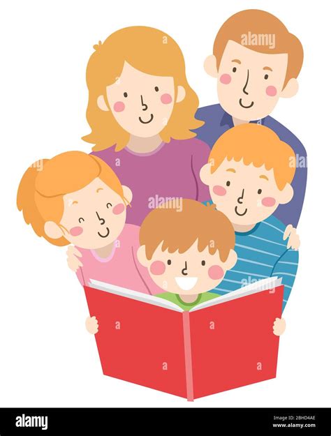 Ilustración De Un Niño Leyendo Un Libro En Voz Alta Con Hermanos Y
