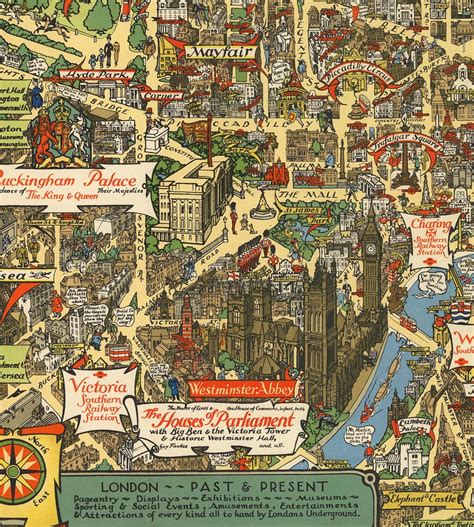 Pictorial Map Of London Town 1938 Vintage Home Deco Style Old Etsy Uk