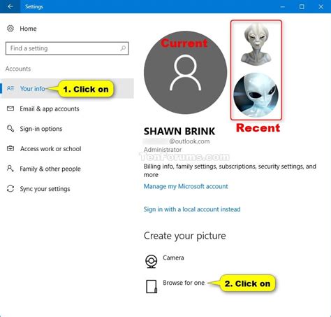 Change Account Picture In Windows 10 Tutorials