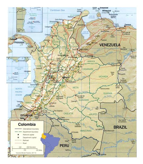 Detallado Mapa Político Y Administrativo De Colombia Con Relieve Carreteras Y Ciudades