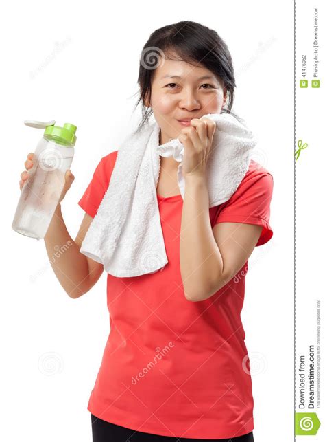 Woman Drinking Water After Exercise Stock Photo Image Of