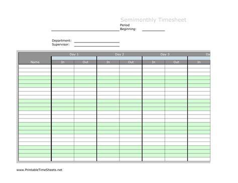 Semi Monthly Timesheet Template Excel