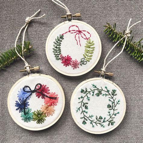 Holiday Wreath Embroidered Ornaments Embroidered Christmas Ornaments