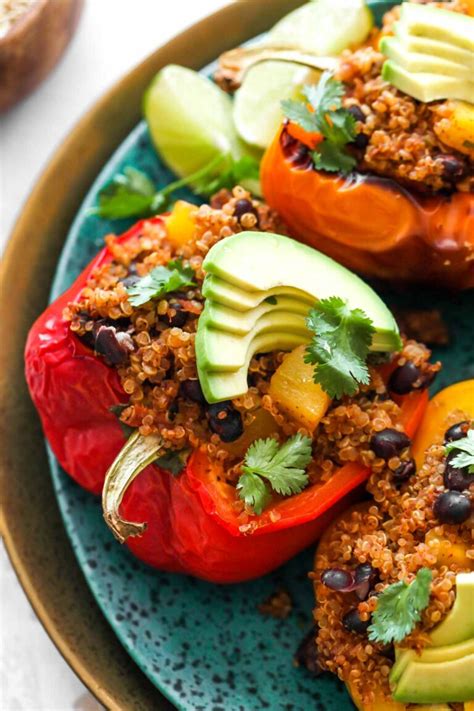 easy quinoa stuffed peppers vegan dishing out health
