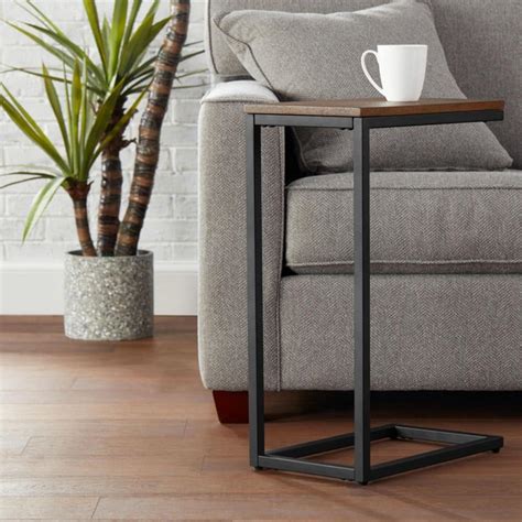 Stylewell Donnelly Black C Shaped Side Table With Haze Wood Top
