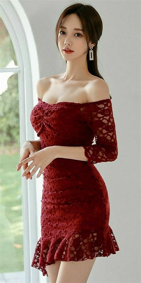Korea Fashion Red Dress Fashion Models Sons Strapless Dress Female Lady