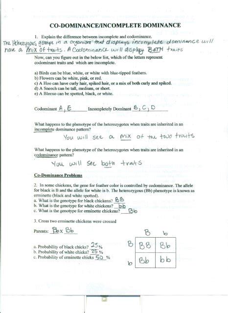 Punnett square worksheet complete the following monohybrid crosses: Incomplete and co Dominace answers.pdf
