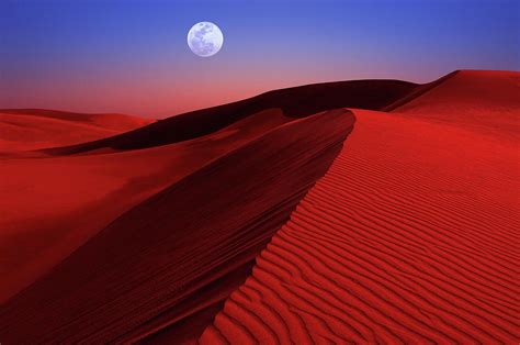 Full Moon Over Red Desert Dunes Photograph By Justin Kelefas