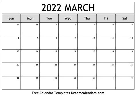 Download Printable March 2022 Calendars