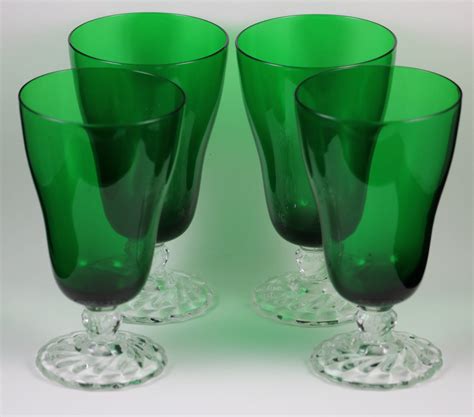 Set Of 4 Colonial Dame No 5412 Empire Green Footed Tumblers Made By Fostoria Glass Co