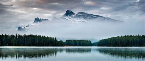 Download Wallpaper 2560x1080 Mountain Lake Trees Reflection Sky